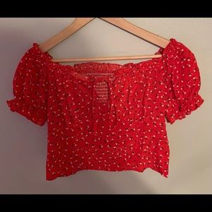 Off Shoulder Tie Neck Shirred Back Floral Milkmaid Top